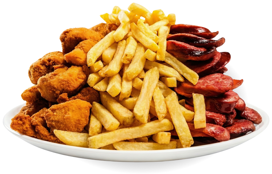 Porção Mr. Cheff: frango à passarinho, batata frita e linguiça calabresa